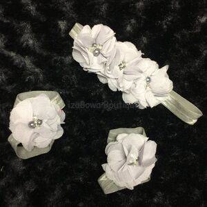 Grey Chiffon Barefoot Sandals & Headband Set  BSS1013  new